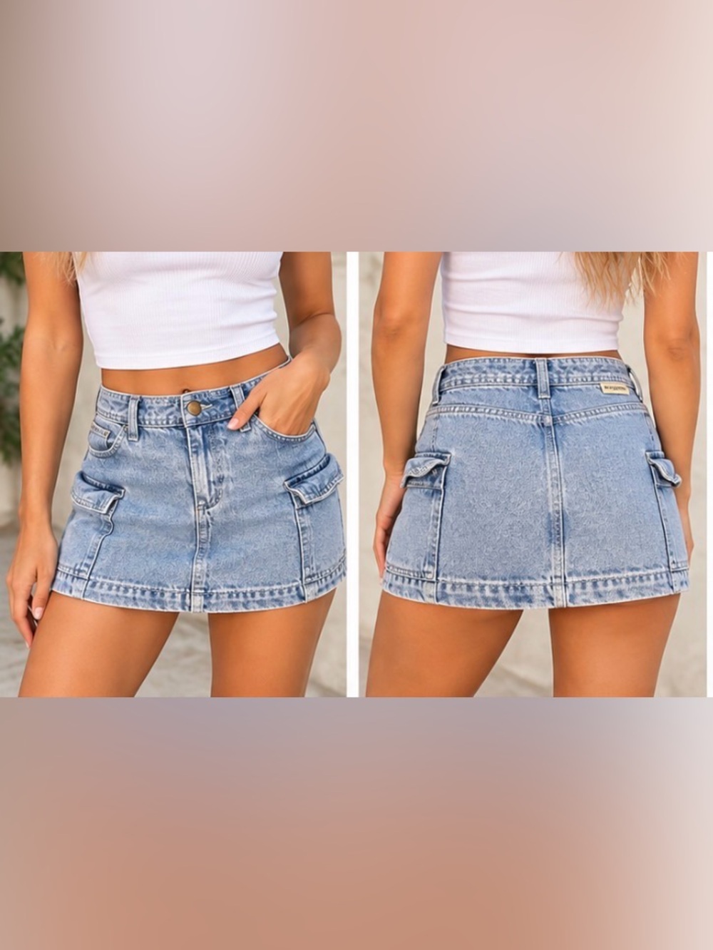 Billabong Women’s Light Wash Denim Cargo Mini Skirt Size Small Y2K